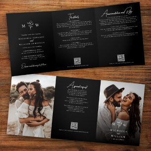 Elegant Botanical All-In-One QR Code Wedding Tri-Fold Invitation