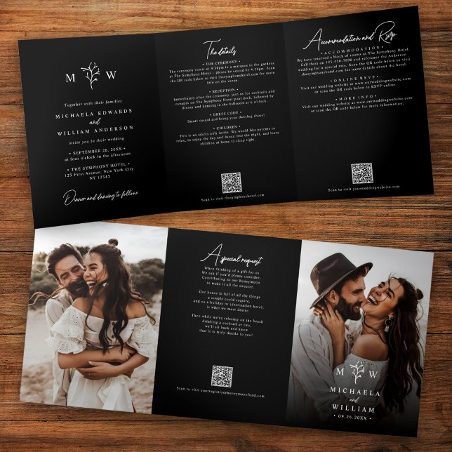 Elegant Botanical All-In-One QR Code Wedding Tri-Fold Invitation (Creator Uploaded)