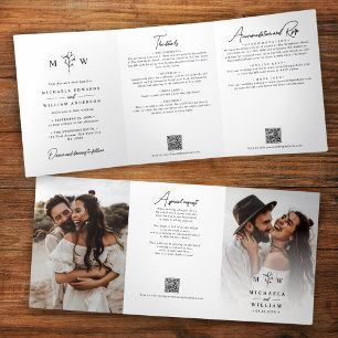 Elegant Botanical All-In-One QR Code Wedding Tri-Fold Invitation