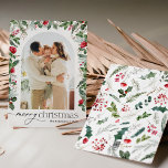 Elegant Botanical Arch 1 Photo Merry Christmas Holiday Card<br><div class="desc">This collection features watercolor red florals,  berries & winter greenery with modern & elegant typography,  with a winter botanical pattern back.</div>