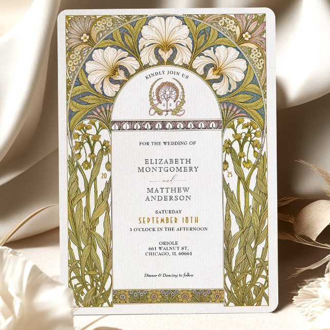 Elegant Botanical Art Nouveau Floral Wedding Invitation (Creator Uploaded)