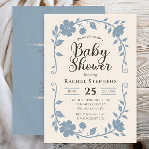 Elegant Botanical Baby Shower Blue Sage Invitation