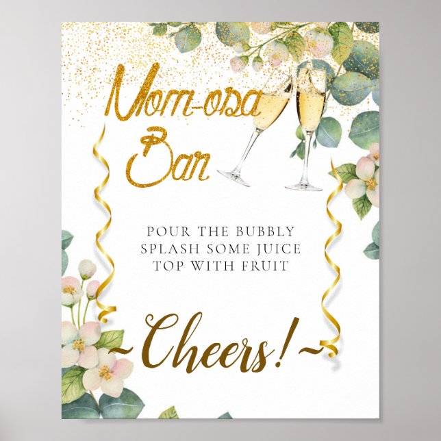 Elegant Botanical Baby Shower Mimosa Bar Sign (Front)