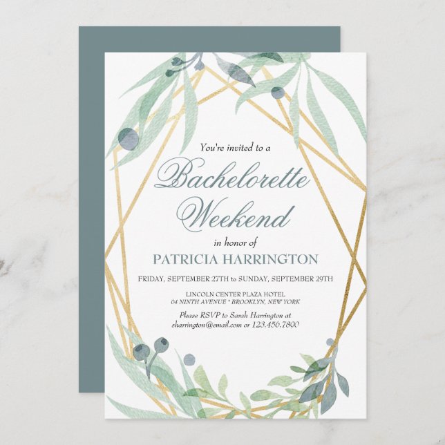 Elegant Botanical Bachelorette Weekend Itinerary Invitation (Front/Back)