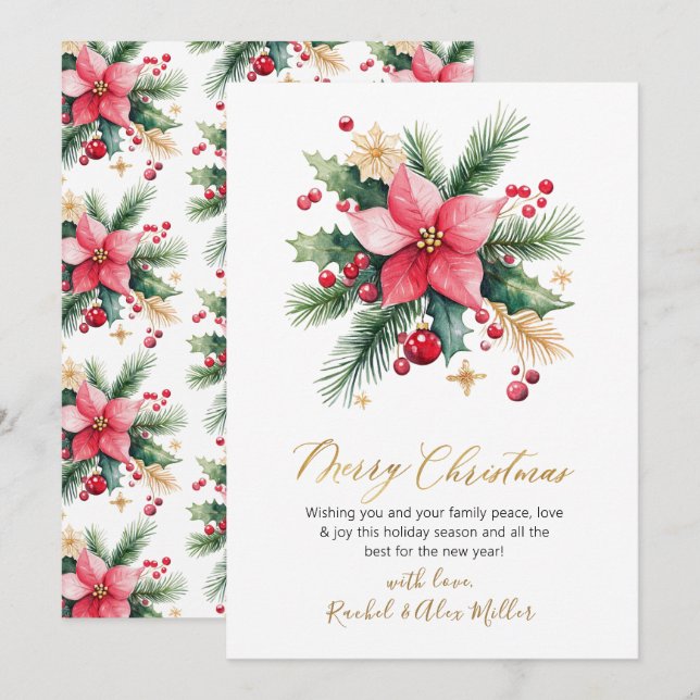 Elegant Botanical Berries Non Photo Christmas Holiday Card (Front/Back)