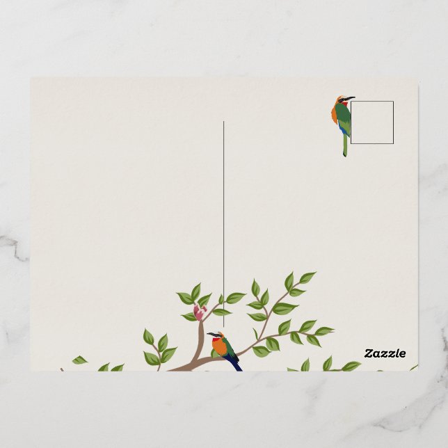 Elegant Botanical Bird Wedding Invitation (Back)