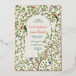 Elegant Botanical Bird Wedding Invitation