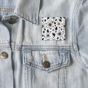 Elegant Botanical Black and White Floral Pattern 15 Cm Square Badge