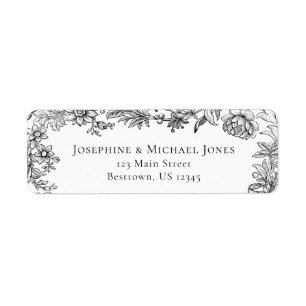 Elegant Botanical Black White Address Label Return Address Label