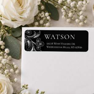 Elegant Botanical Black & White Address Return Address Label