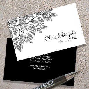 Elegant Botanical Black White Tree Branch Foliage Business Card