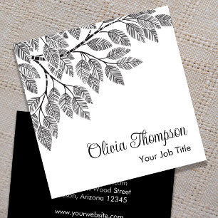 Elegant Botanical Black White Tree Branch Foliage Square Business Card