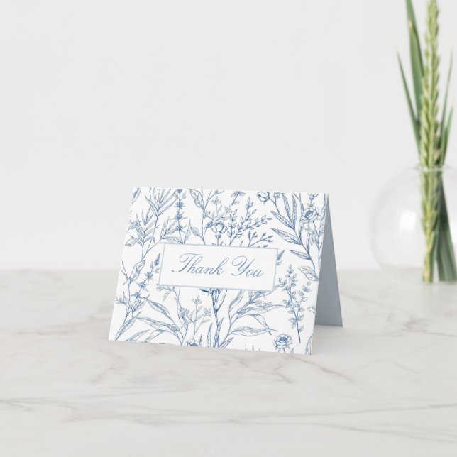 Elegant Botanical Blue Baby Shower Thank You Cards (Front)