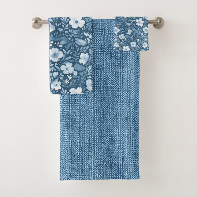 Elegant Botanical Blue Faux Denim Look Towel (Insitu)