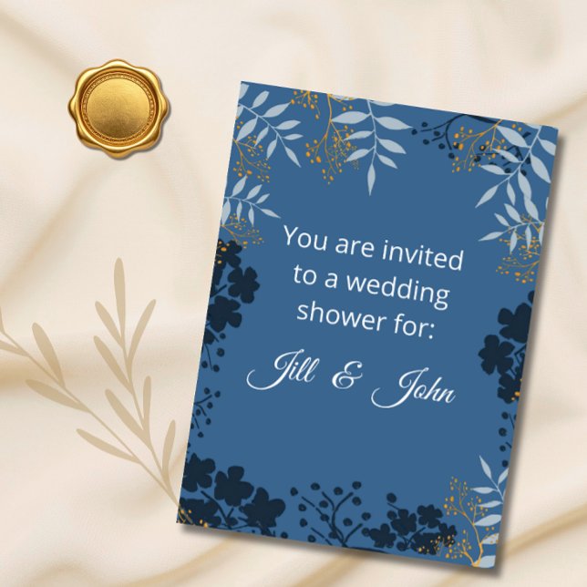 Elegant Botanical Blue Wedding Shower Invitation (Creator Uploaded)