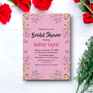 Elegant Botanical Blush Pink Floral Bridal Shower Invitation