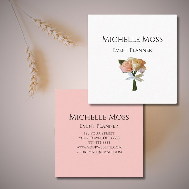 Elegant Botanical Blush Roses Floral Event Planner Square Business Card (Creator Uploaded)