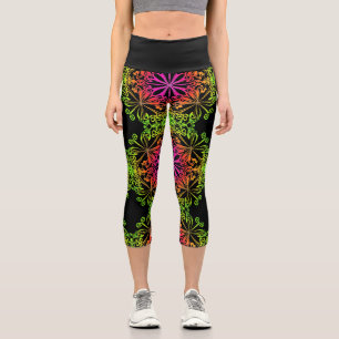 Elegant botanical boho colourful mandala  capri leggings