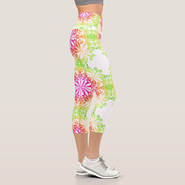 Elegant botanical boho colourful mandala  capri leggings (Right)