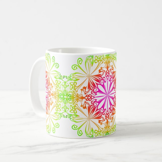 Elegant botanical boho colourful mandala  coffee mug (Front Left)