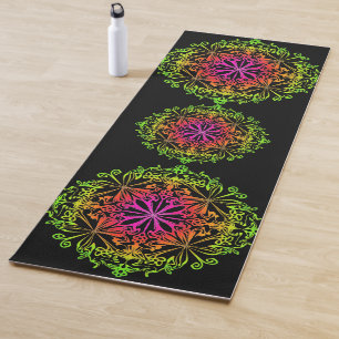 Elegant botanical boho colourful mandala  yoga mat