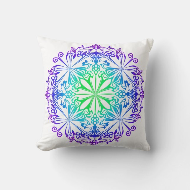 Elegant botanical boho teal green zen mandala  cushion (Front)