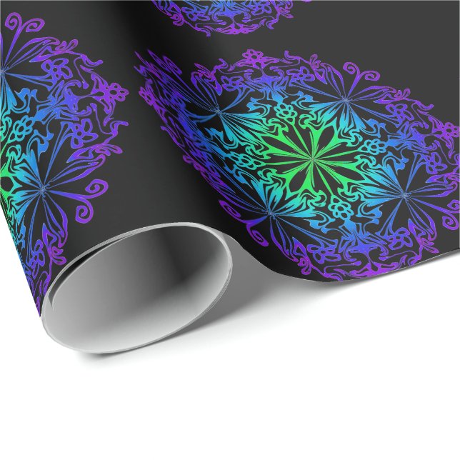 Elegant botanical boho teal green zen mandala  wrapping paper (Roll Corner)