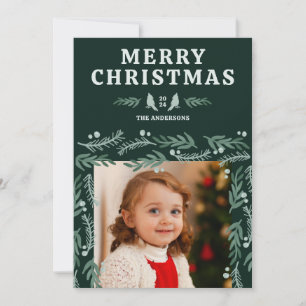 Elegant Botanical Border Cardinal Christmas Holiday Card