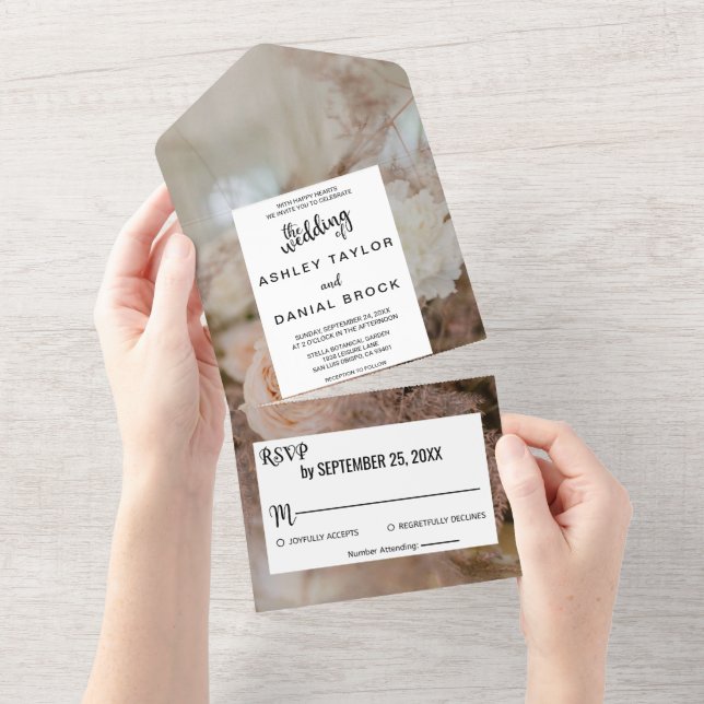 Elegant botanical bouquet rose floral Wedding All  In One Invitation (Tearaway)