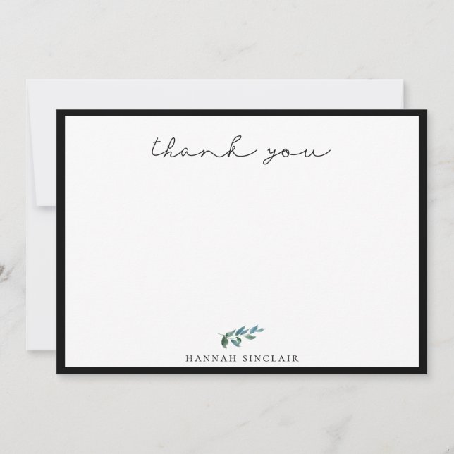 Elegant Botanical Branch Black Thank You Card (Front)