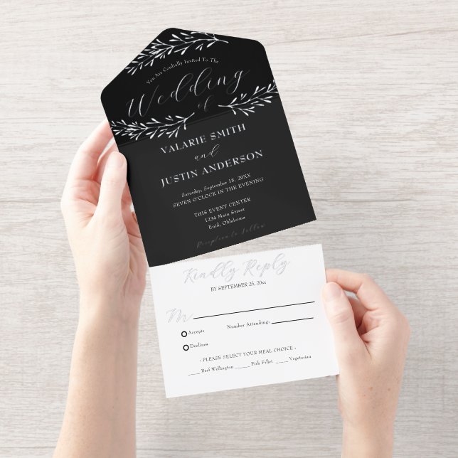 Elegant Botanical Branch Real Foil Wedding  All In One Invitation (Tearaway)