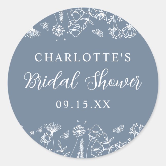 Elegant Botanical Bridal Shower  Classic Round Sticker (Front)
