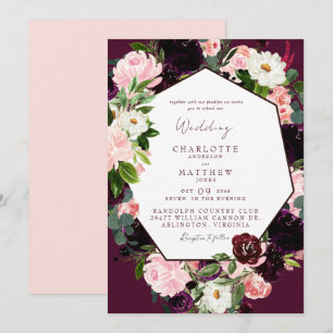 Elegant Botanical Burgundy Blush Floral Invitation