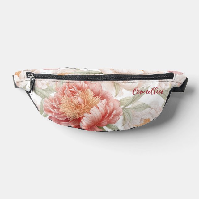 Elegant Botanical Camellia Pink Pastel Custom Bum Bags (Lay Down)