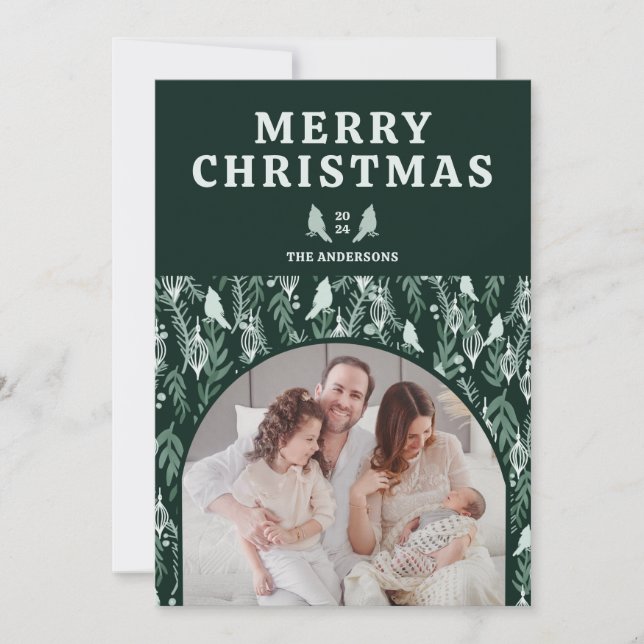 Elegant Botanical Cardinal Crest Christmas Holiday Card (Front)