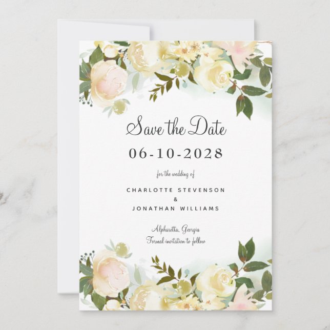 Elegant Botanical Chic Greenery Floral Wedding Save The Date (Front)