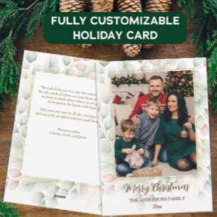 Elegant Botanical Christmas Family Photo Holiday Card
