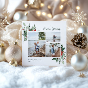 Elegant Botanical Christmas Greenery Photo Holiday Card