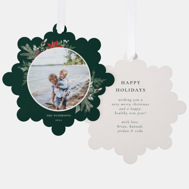 Elegant Botanical Christmas Photo Tree Decoration Card (Front/Back)