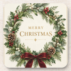 Elegant Botanical Christmas, Vintage Greenery Coaster