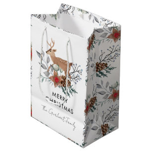 Elegant Botanical Christmas Watercolor Holiday Medium Gift Bag