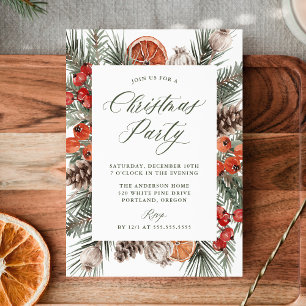 Elegant Botanical Citrus Frame Christmas Party Invitation