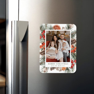 Elegant Botanical Citrus Frame Holiday Photo Magnet