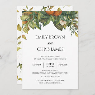 Elegant Botanical Citrus Greenery Wedding Invitation