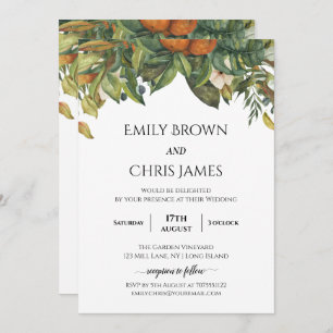 Elegant Botanical Citrus Greenery Wedding Invitation