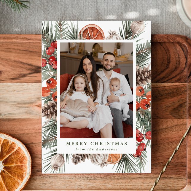 Elegant Botanical Citrus Photo Holiday Card (Creator Uploaded)