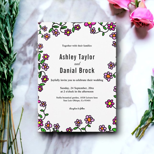 Elegant Botanical Colourful Flowers Floral Wedding Invitation (Creator Uploaded)