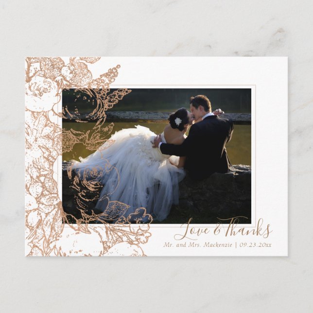 Elegant Botanical | Copper Floral Photo Thank You Postcard (Front)