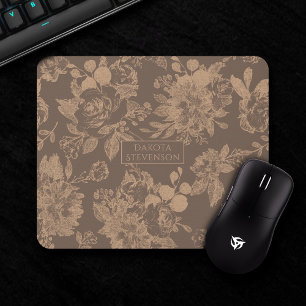 Elegant Botanical Copper Rose Gold Floral Mouse Pad