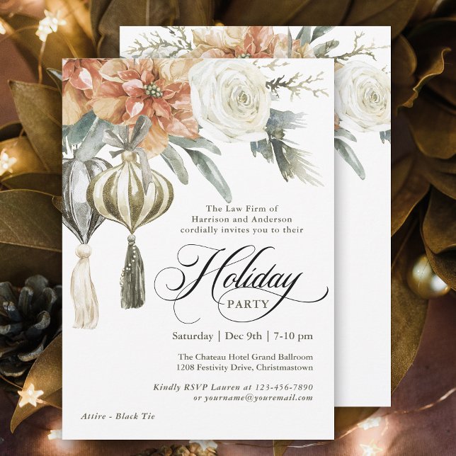 Elegant Botanical Corporate Holiday Party Invitation (Plan your festive holiday party with this elegant invitation designed for corporate events.)